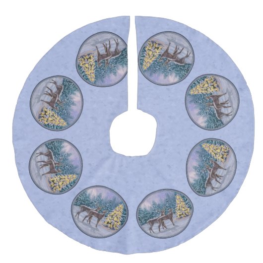 Deer & kerstboom Winter Blauw Imitatie Linnen Kerstboom Rok (Voorkant)