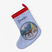 Deer & kerstboom Winter Blauw Kleine Kerstsok (Achterkant (Hangend))