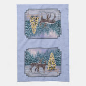 Deer & kerstboom Winter Blauw Theedoek (Verticaal)