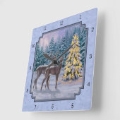 Deer & kerstboom Winter Blauw Vierkante Klok (Hoek)