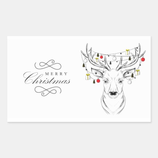 Deer Kerstkaarde Rechthoekige Sticker (Voorkant)