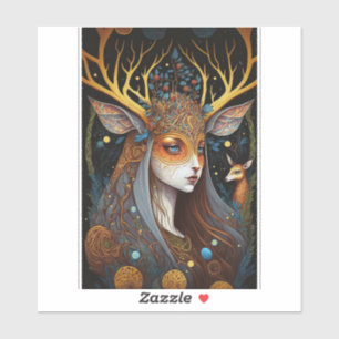 Deer Lady Fantasy Art Sticker