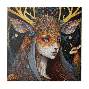 Deer Lady Fantasy Art Tegeltje