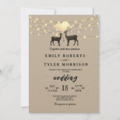 Deer Love Woodland Deer Strings of Light Wedding Kaart (Voorkant)