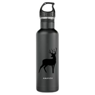 Deer met Antlers Black Silhouette Waterfles