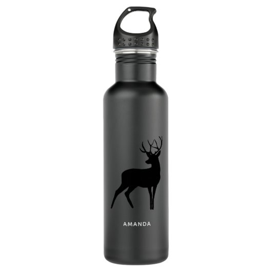 Deer met Antlers Black Silhouette Waterfles (Voorkant)