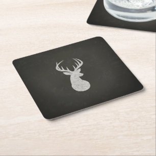 Deer met Antlers Chalk Drawing Vierkante Kartonnen Onderzetter