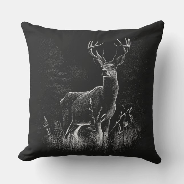 Deer met geweien per veld en boom buitenkussen (Voorkant)