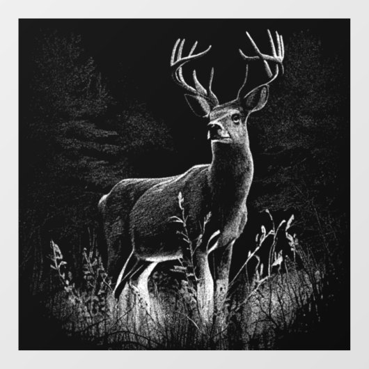 Deer met geweien per veld en boom raamsticker (Vel)