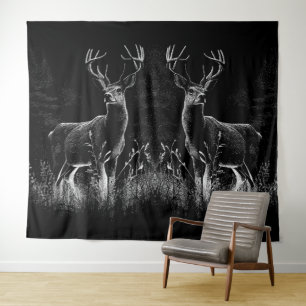 Deer met geweien per veld en boom wandkleed