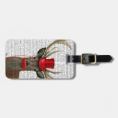 Deer met Red Top Hat en Mustache Bagagelabel (Voorkant horizontaal)