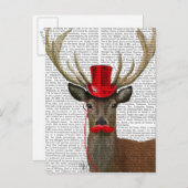 Deer met Red Top Hat en Mustache Briefkaart (Voorkant / Achterkant)