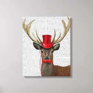 Deer met Red Top Hat en Mustache Canvas Afdruk
