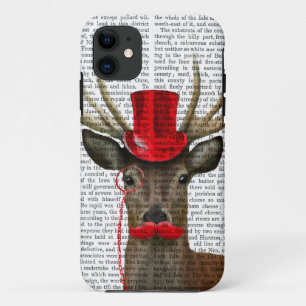 Deer met Red Top Hat en Mustache iPhone 11 Hoesje