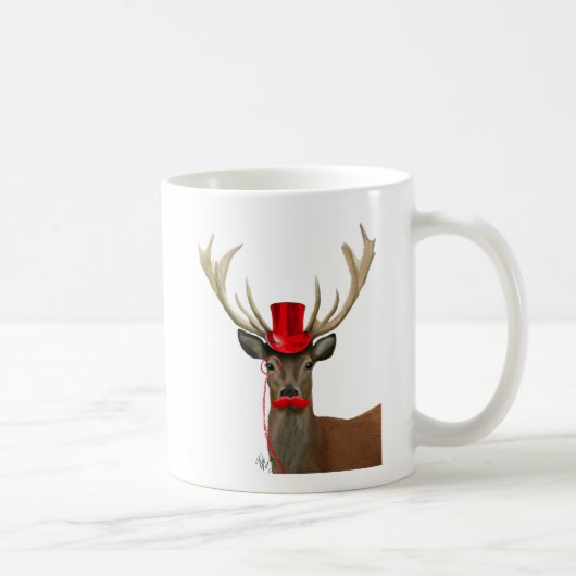Deer met Red Top Hat en Mustache Koffiemok (Rechts)
