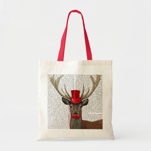 Deer met Red Top Hat en Mustache Tote Bag (Voorkant)