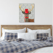 Deer met rood Pet en snor Canvas Afdruk (Insitu (Slaapkamer))