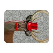 Deer met rood Pet en snor Magneet (Horizontaal)