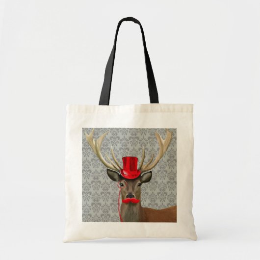 Deer met rood Pet en snor Tote Bag (Voorkant)