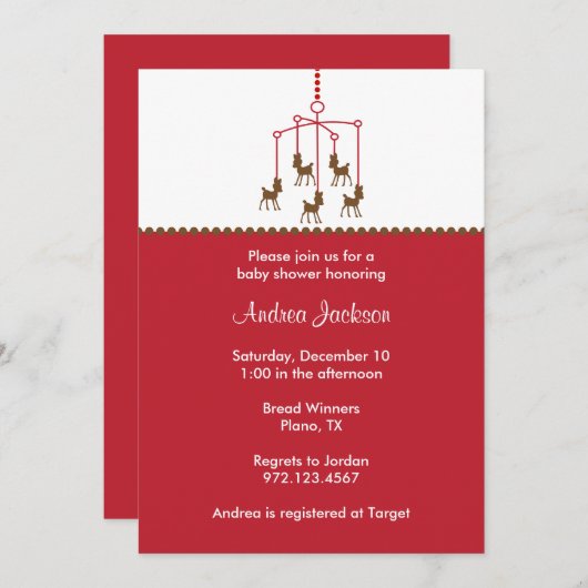 Deer Mobile Baby Shower Invitations (Devant / Derrière)