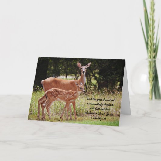 Deer Moeder en Baby Grace Bible Verse Kaart (Voorkant)