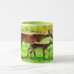 Deer Mom Doe and Baby Fawn Nature Mug