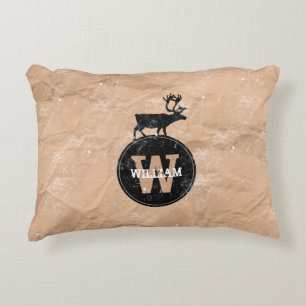 Deer Monogram Onderdruk Rustic Brown Kraft Paper Accent Kussen