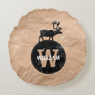 Deer Monogram Onderdruk Rustic Brown Kraft Paper Rond Kussen