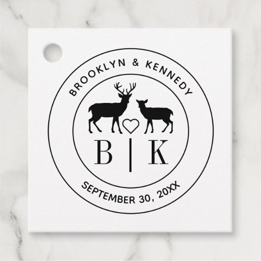 Deer Monogram Rustic country Wedding Couple Name Bedankjes Labels (Voorkant)