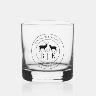 Deer Monogram Rustic country Wedding Couple Name Whisky Glas