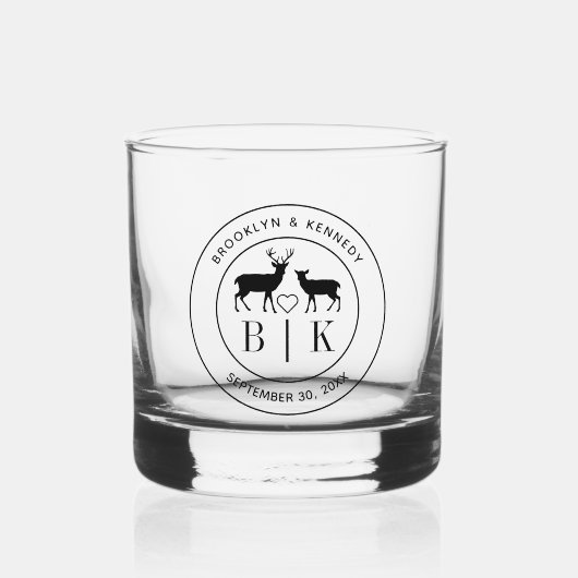 Deer Monogram Rustic country Wedding Couple Name Whisky Glas (Voorkant)