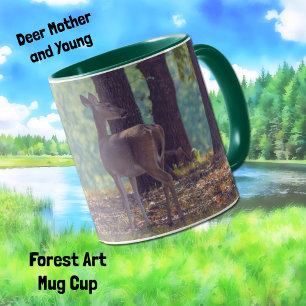 Deer Mother et Young Forest Art Mug Cup