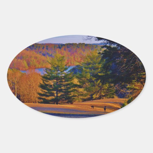 Deer & Mt Lake Ovale Sticker (Voorkant)