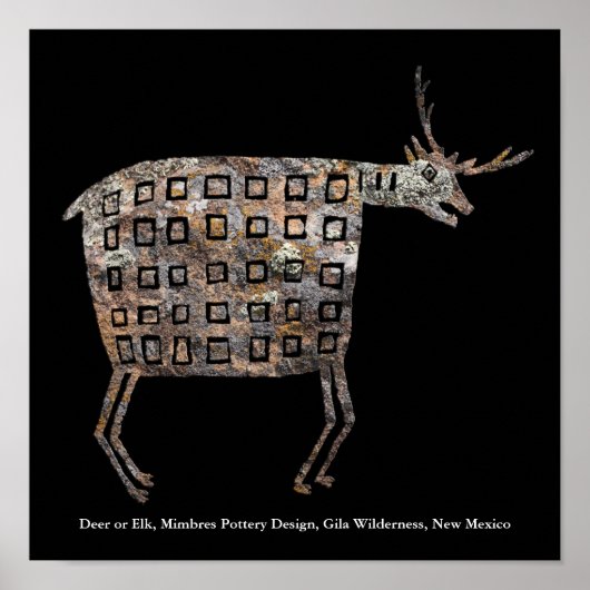 Deer of Elk, Mimbres Pottery Design Poster (Voorkant)