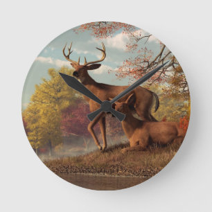 Deer op een herfst Lakeshore Ronde Klok