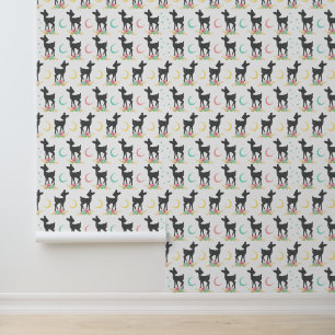 Deer Pattern, Baby Deer, Boho, Flowers, Moon Behang
