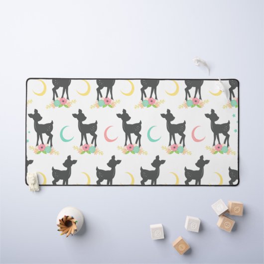 Deer Pattern, Baby Deer, Boho, Flowers, Moon Bureaumat (Kindertafel)