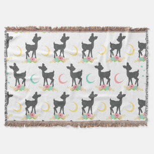 Deer Pattern, Baby Deer, Boho, Flowers, Moon Deken