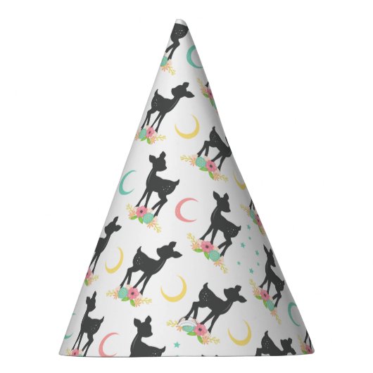 Deer Pattern, Baby Deer, Boho, Flowers, Moon Feesthoedjes (Rechts)