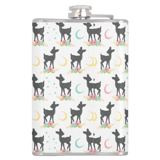 Deer Pattern, Baby Deer, Boho, Flowers, Moon Heupfles (Achterkant)