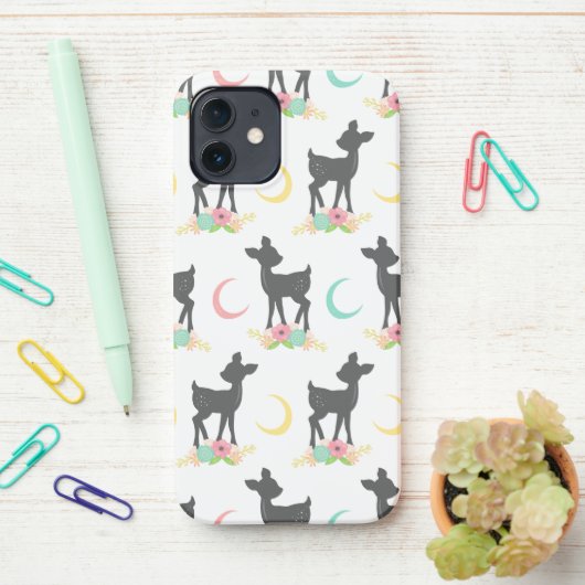 Deer Pattern, Baby Deer, Boho, Flowers, Moon iPhone Hoesje (Op bureau)