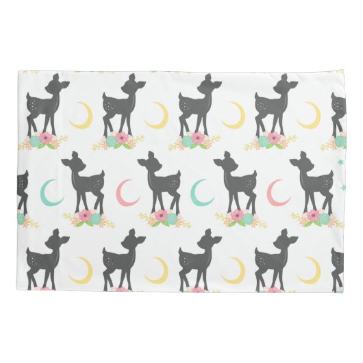 Deer Pattern, Baby Deer, Boho, Flowers, Moon Kussensloop (Achterkant)