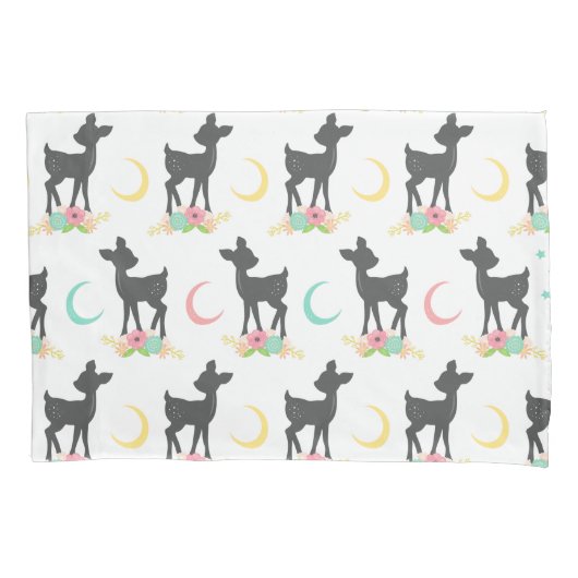Deer Pattern, Baby Deer, Boho, Flowers, Moon Kussensloop (Voorkant)