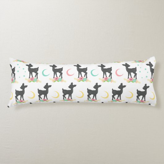 Deer Pattern, Baby Deer, Boho, Flowers, Moon Lichaamskussen (Voorkant)