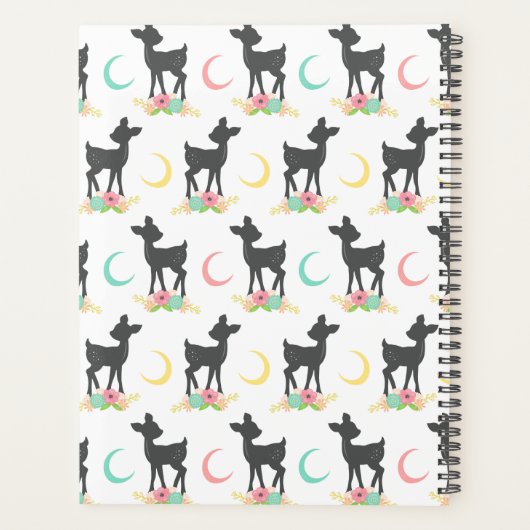 Deer Pattern, Baby Deer, Boho, Flowers, Moon Planner (Achterkant)
