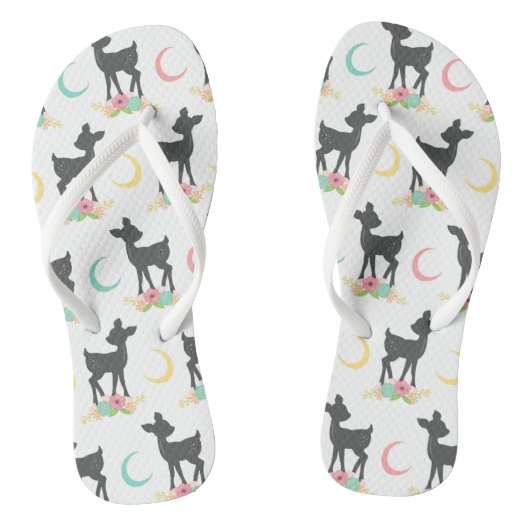 Deer Pattern, Baby Deer, Boho, Flowers, Moon Teenslippers (Voetbed)