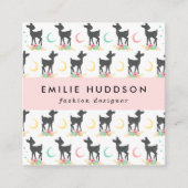 Deer Pattern, Baby Deer, Boho, Flowers, Moon Vierkante Visitekaartje (Voorkant)