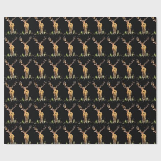 Deer Pattern Waterverf Rustige kerst Cadeaupapier (Vlak)