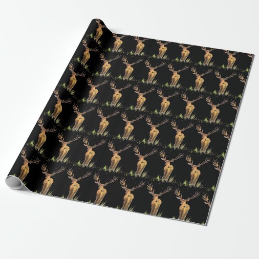 Deer Pattern Waterverf Rustige kerst Cadeaupapier (Uitgerold)