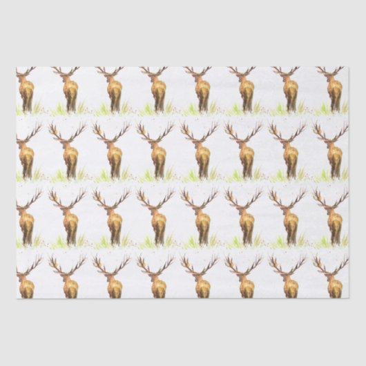 Deer Pattern Waterverf Rustige Kerstmis Brown Tissuepapier (Voorkant)